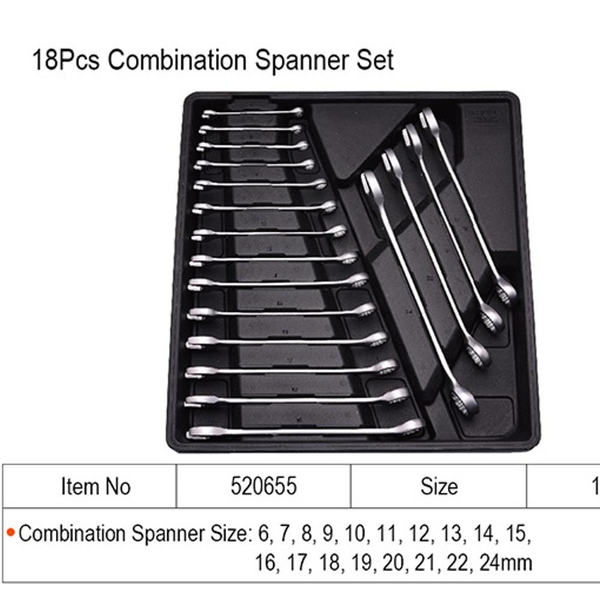 18pcs COMBINATION SPANNER SET 520655 | Company: Harden | Origin: China