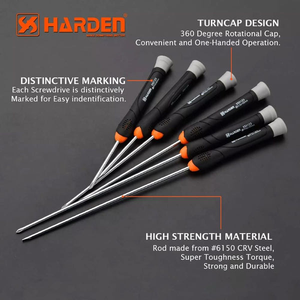 6Pcs CRV Precision Screwdriver Set  550123 | Company: Harden | Origin: China