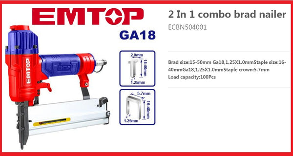 2 IN 1 combo Air brad  nailer 15-50mm  ECBN504001   | Company : EMTOP | Origin China