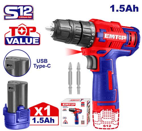 Lithium-ion Cordless Drill 12V ECDL12510 | Company : EMTOP | Origin China