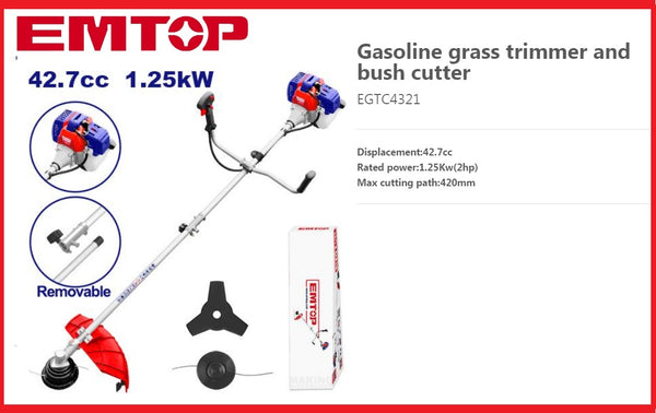 Gasoline Grass  Trimmer And Bush  Cutter 1.25kw  EGTC4321 | Company : EMTOP | Origin China