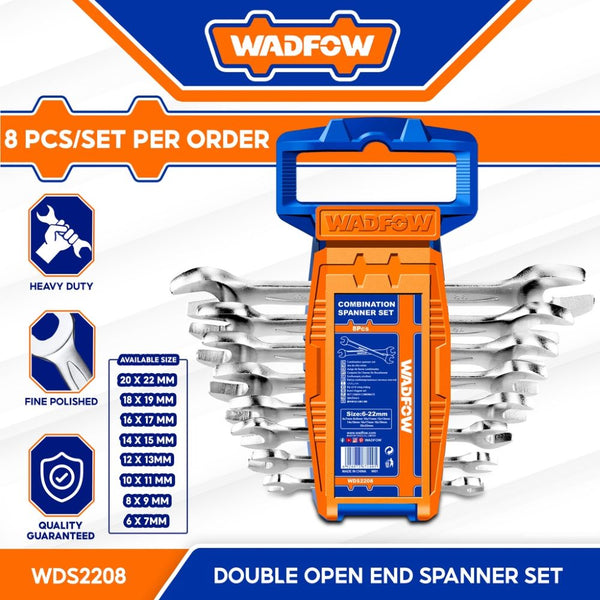 8Pcs DOUBLE OPEN SPANNER SET 6-22mm WDS2208 | Company: Wadfow | Origin: China